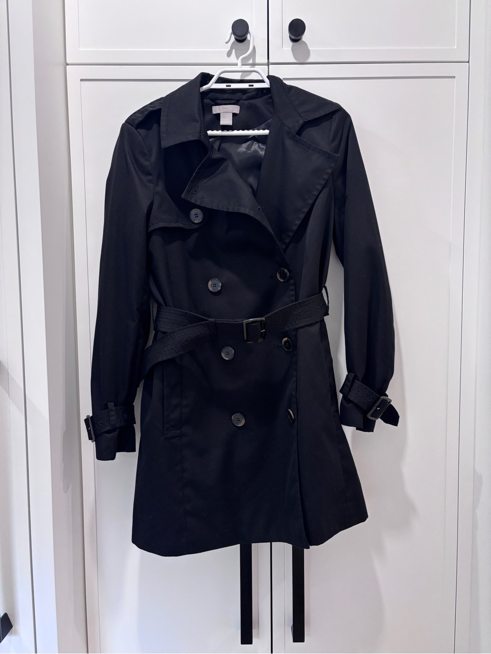 H&M Black Double-Breasted Trench Coat with Belt